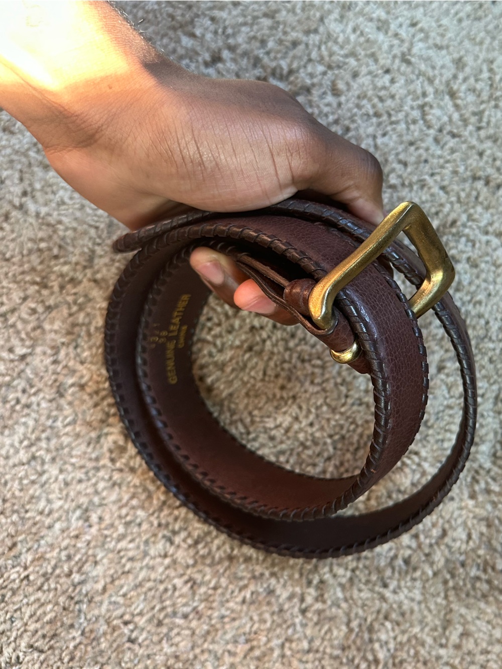 Men's Brown Leather Belt with Brass Finish Buckle